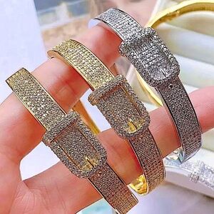 Buckle Design 18K Gold Plated Crystal Bangle Bracelet